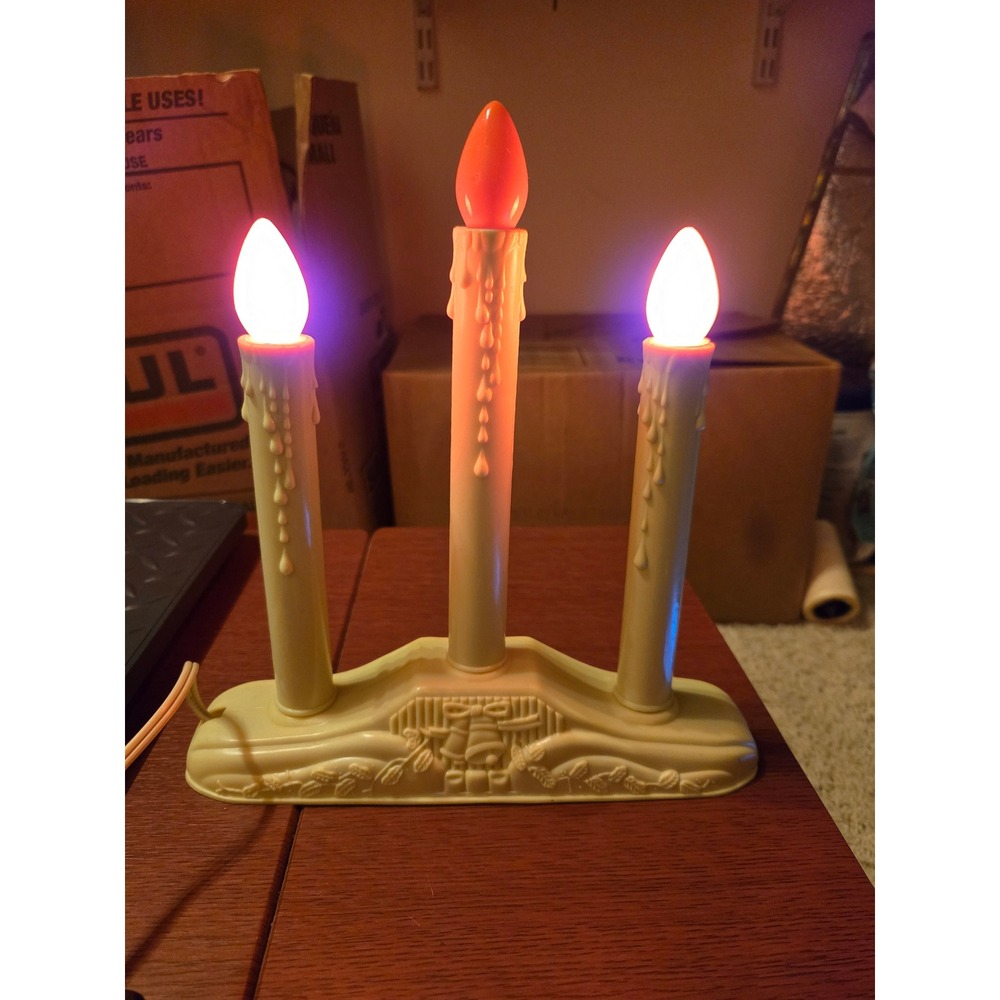 Vintage Christmas 3 Light Candolier Electric Window Candle Bridge Cream Orange